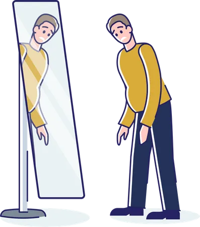 Homem gordo olhando no espelho  Ilustração