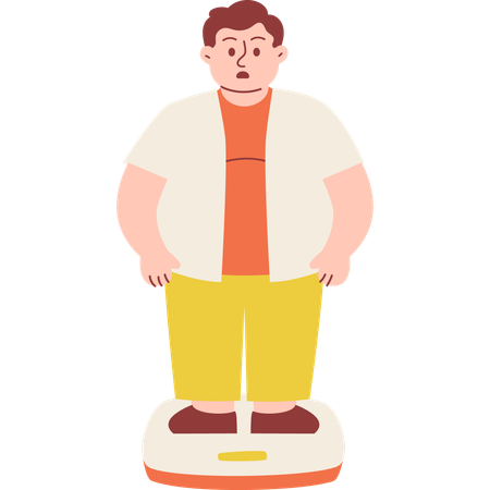 Homem gordo verificando seu peso  Ilustração