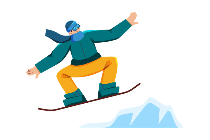 Homem gosta de snowboard no gelo  Illustration
