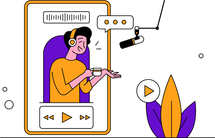Homem grava podcast via smartphone  Illustration