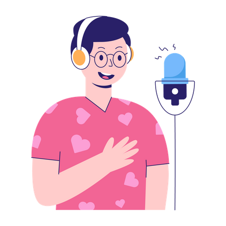 Homem gravando podcast  Ilustração