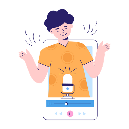 Homem gravando podcast  Ilustração