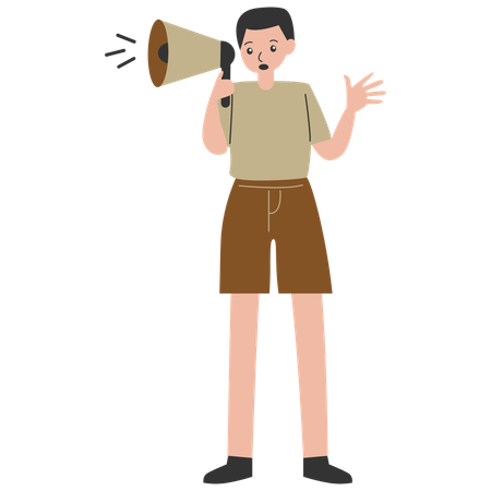 Homem grita no megafone  Ilustração