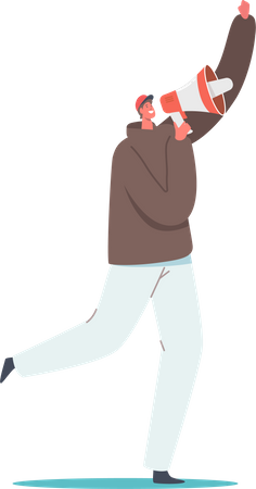 Homem gritando no megafone  Ilustração