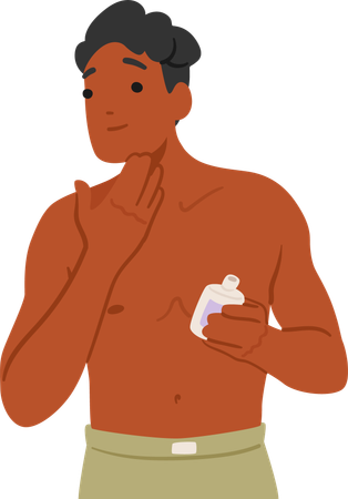 Homem hidrata o rosto com creme  Illustration