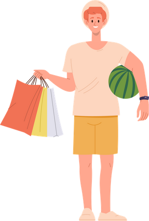 Homem moderno com sacolas de compras  Ilustração