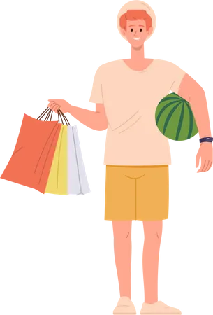 Homem moderno com sacolas de compras  Ilustração