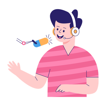 Homem hospedando podcast  Ilustração