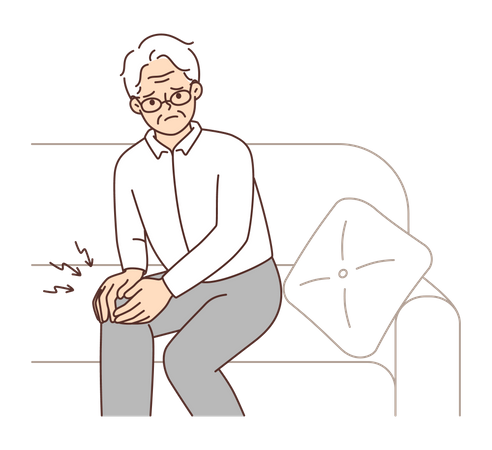 Homem idoso com dor no joelho  Ilustração