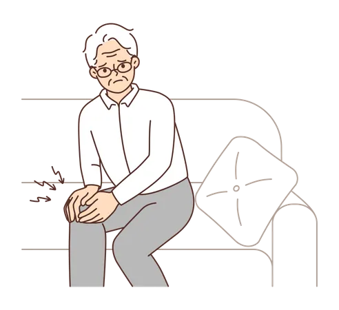 Homem idoso com dor no joelho  Ilustração