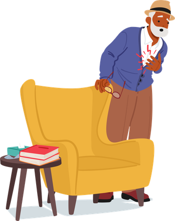 Homem idoso está sofrendo de ataque cardíaco  Ilustração