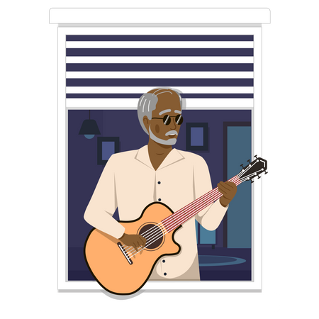 Homem idoso toca instrumento musical  Ilustração