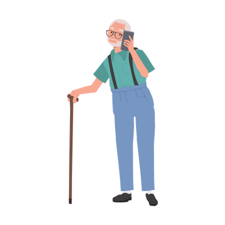 Homem idoso usando falar no Smartphone  Ilustração