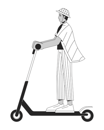 Homem indiano andando de scooter kick start  Ilustração
