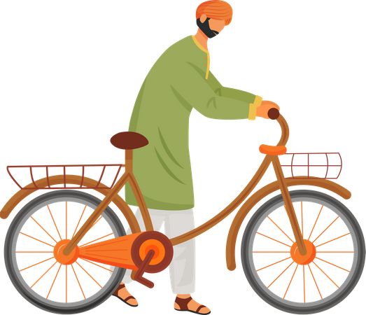 Índio masculino com bicicleta  Illustration