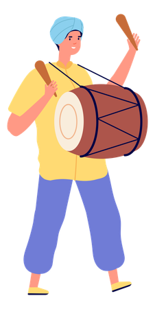 Homem indiano tocando tambor  Ilustração