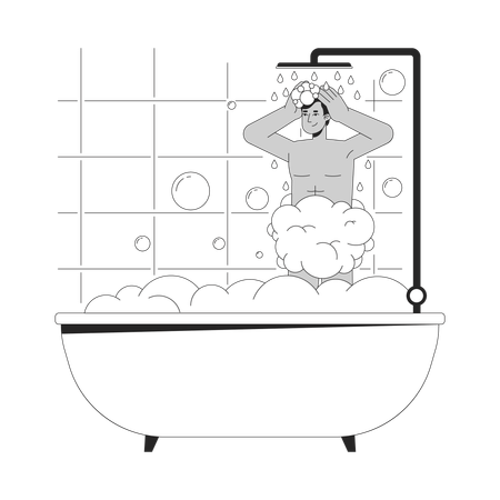 Homem indiano tomando banho na banheira  Ilustração
