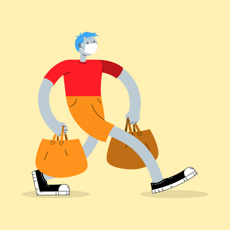 Homem indo às compras usando máscara  Ilustração