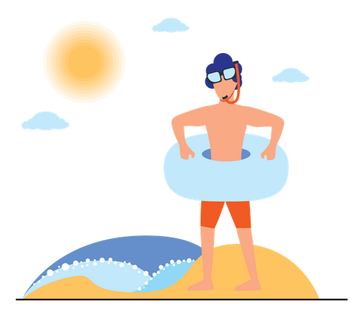 Homem indo para uma aventura de natação subaquática  Ilustração