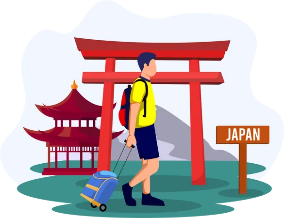 Homem vai viajar no Japão  Ilustração