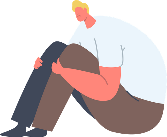 Homem deprimido infeliz sentado no chão  Ilustração