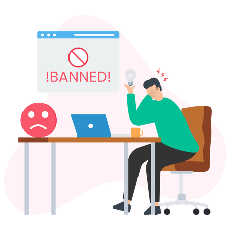 Homem insatisfeito com site banido  Ilustração