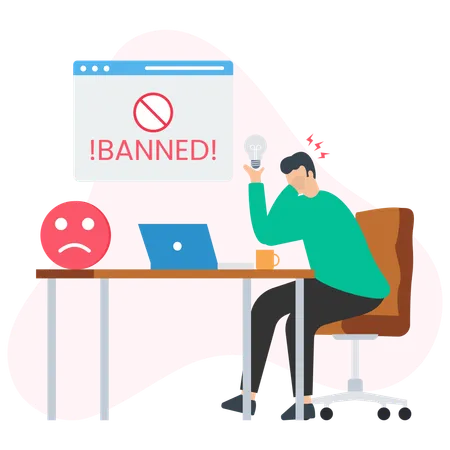 Homem insatisfeito com site banido  Ilustração