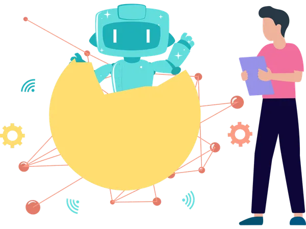 Homem interagindo com o mundo inteligente  Ilustração