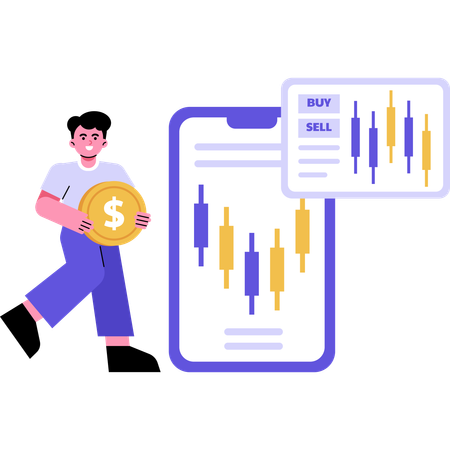 Homem investindo no mercado de ações  Ilustração