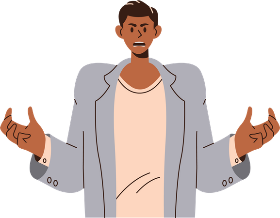Homem irritado gritando levantando as mãos  Ilustração
