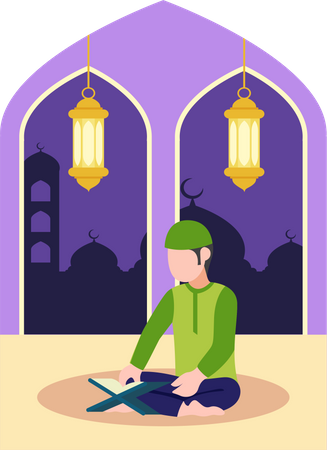 Homem islâmico lendo o Alcorão  Ilustração