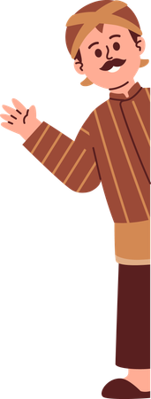 Homem javanês usando blangkon espiando  Ilustração
