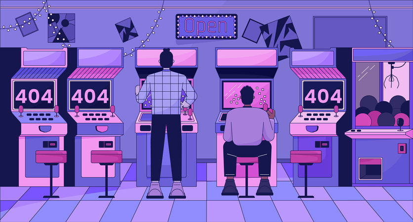 Homem jogando arcade erro 404  Ilustração