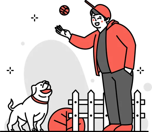 Homem jogando bola com cachorro  Ilustração