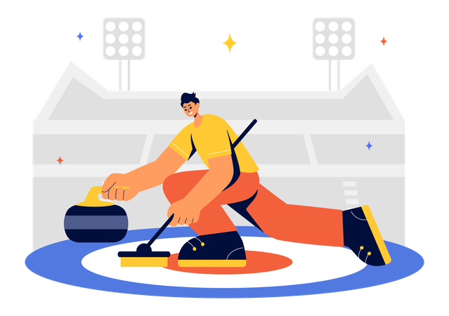 Homem jogando Curling  Ilustração