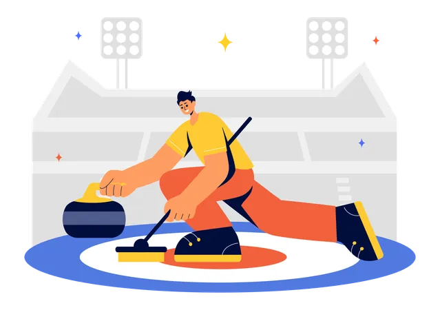 Homem jogando Curling  Ilustração