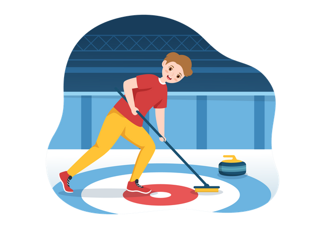 Homem jogando Curling  Ilustração