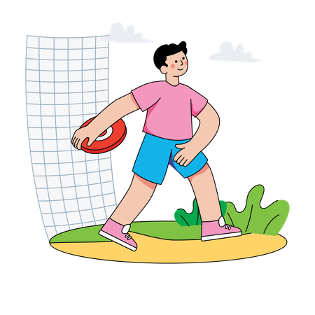 Homem praticando esporte de frisbee  Ilustração