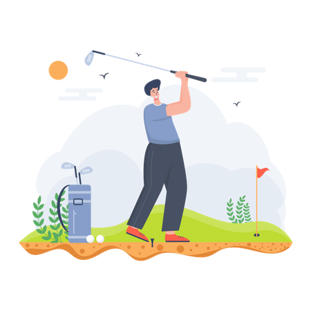 Homem jogando golfe  Ilustração