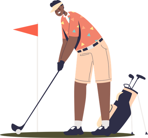 Homem jogando golfe e batendo bola  Ilustração