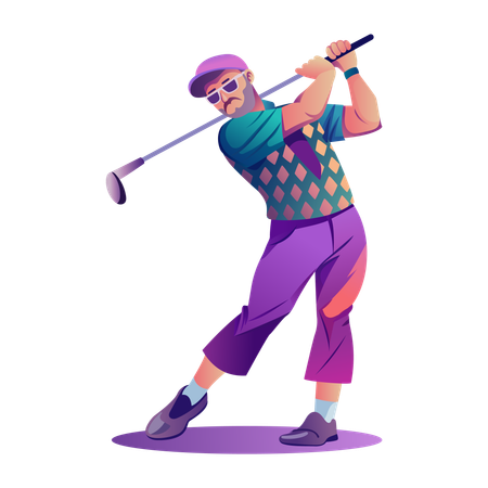 Homem praticando golfe  Ilustração