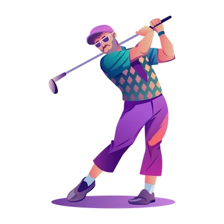 Homem praticando golfe  Ilustração