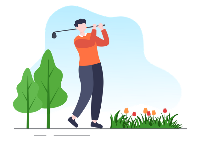 Homem jogando golfe no chão  Ilustração