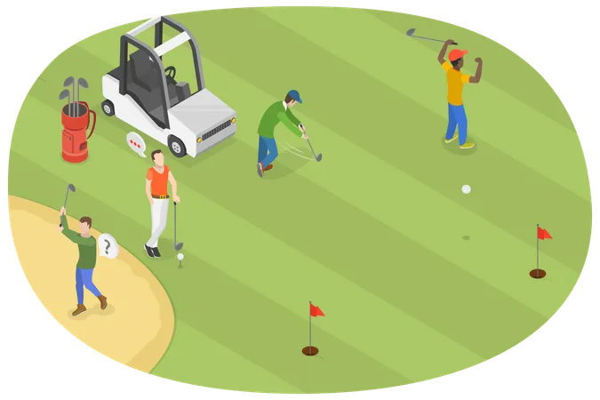 Homem jogando golfe no Golf Club  Ilustração