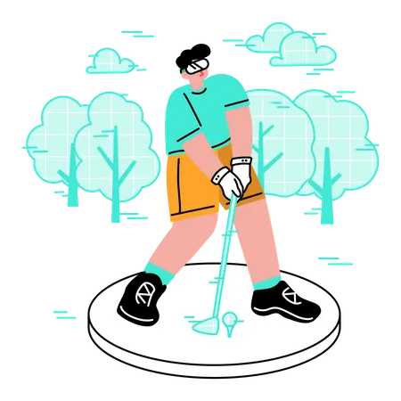 Homem jogando golfe virtual  Ilustração