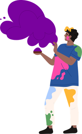 Homem jogando holi  Ilustração