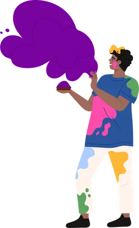 Homem jogando holi  Ilustração