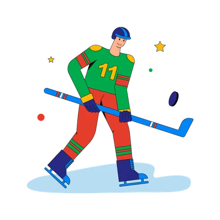 Homem jogando hóquei no gelo  Ilustração