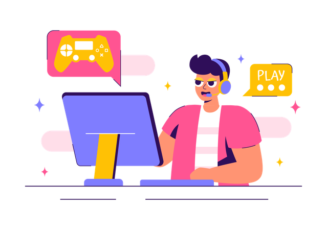 Homem jogando Multiplayer Gaming  Ilustração