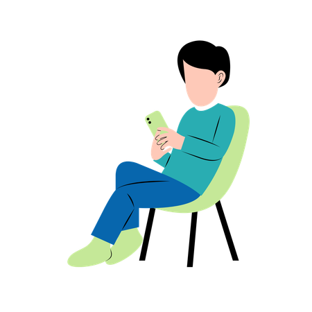 Homem jogando smartphone na cadeira  Ilustração